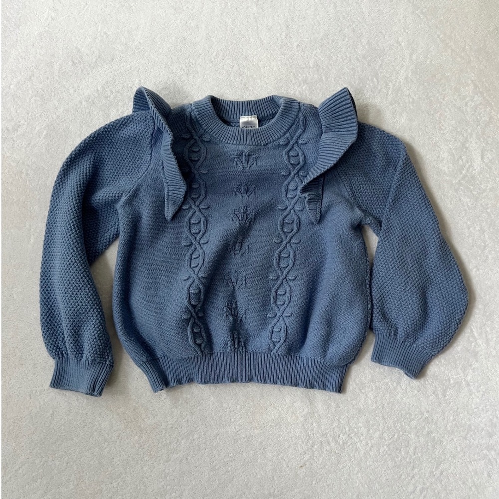 Nordstrom Sweater Blue Ruffle Shoulder Cable Knit Size 6